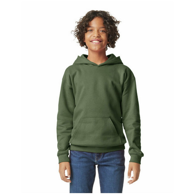 Military Green - Front - Gildan Childrens-Kids Softstyle Plain Midweight Hoodie