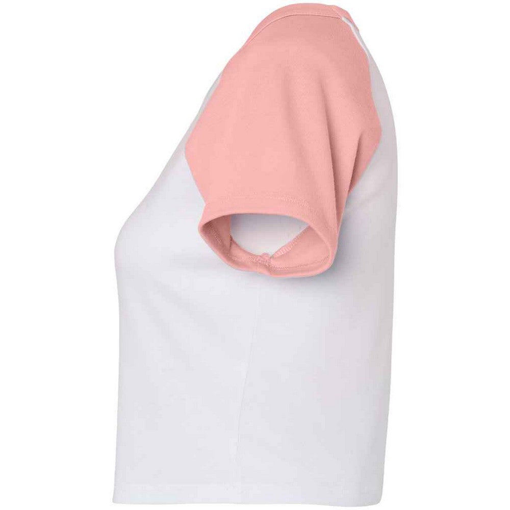 White-Pink - Side - Bella + Canvas Womens-Ladies Raglan Crop T-Shirt