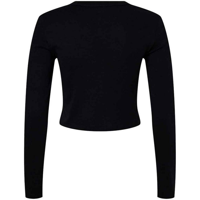 Solid Black - Back - Bella + Canvas Womens-Ladies Micro-Rib Long-Sleeved T-Shirt