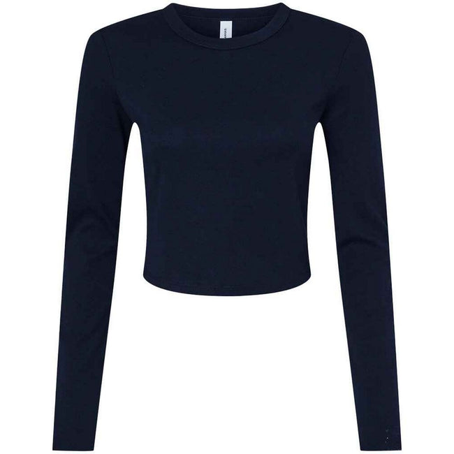 Solid Navy - Front - Bella + Canvas Womens-Ladies Micro-Rib Long-Sleeved T-Shirt