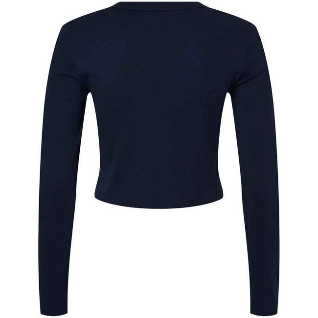 Solid Navy - Back - Bella + Canvas Womens-Ladies Micro-Rib Long-Sleeved T-Shirt