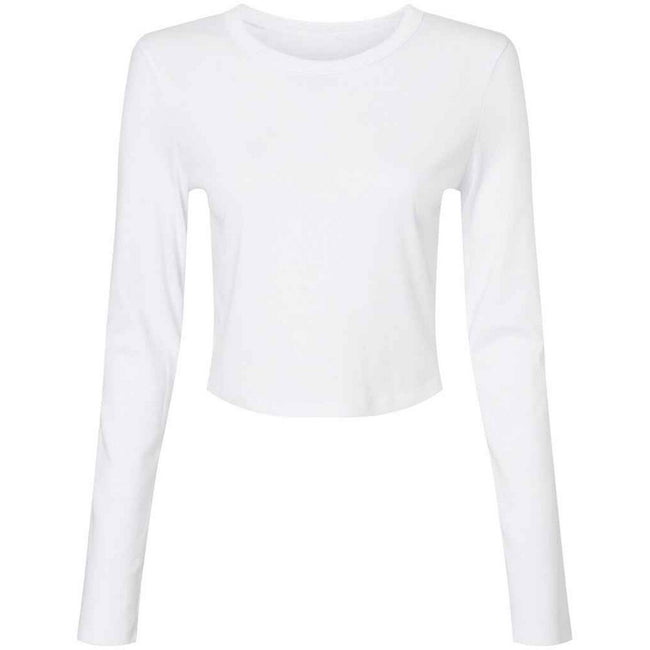 Solid White - Front - Bella + Canvas Womens-Ladies Micro-Rib Long-Sleeved T-Shirt