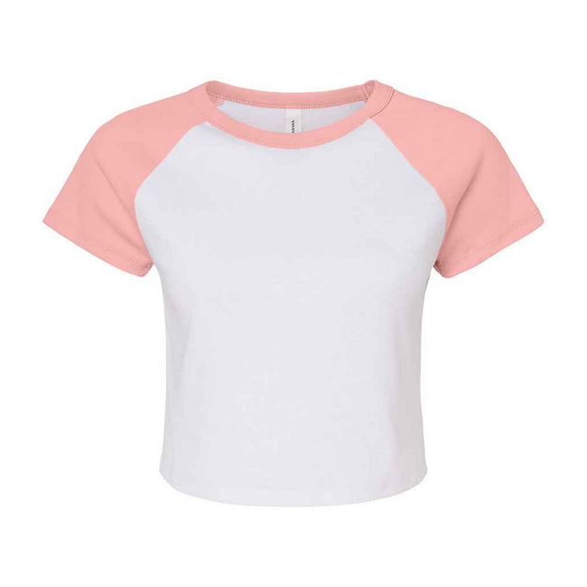 White-Pink - Front - Bella + Canvas Womens-Ladies Micro-Rib Raglan Crop Top