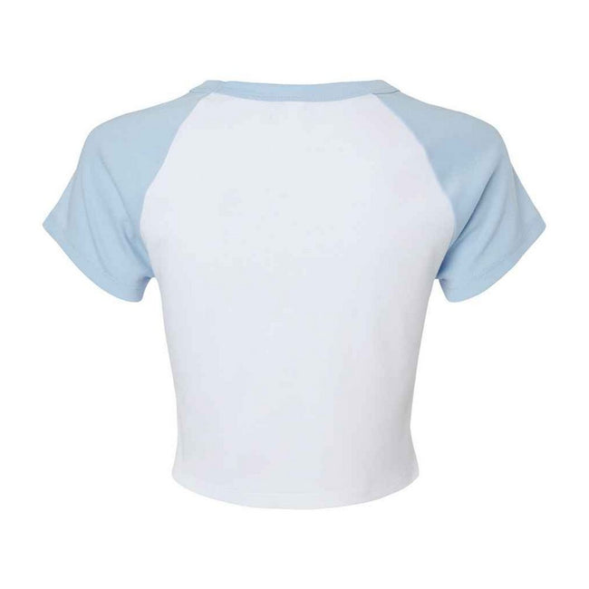 White-Baby Blue - Back - Bella + Canvas Womens-Ladies Micro-Rib Raglan Crop Top