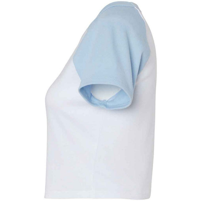 White-Baby Blue - Side - Bella + Canvas Womens-Ladies Micro-Rib Raglan Crop Top