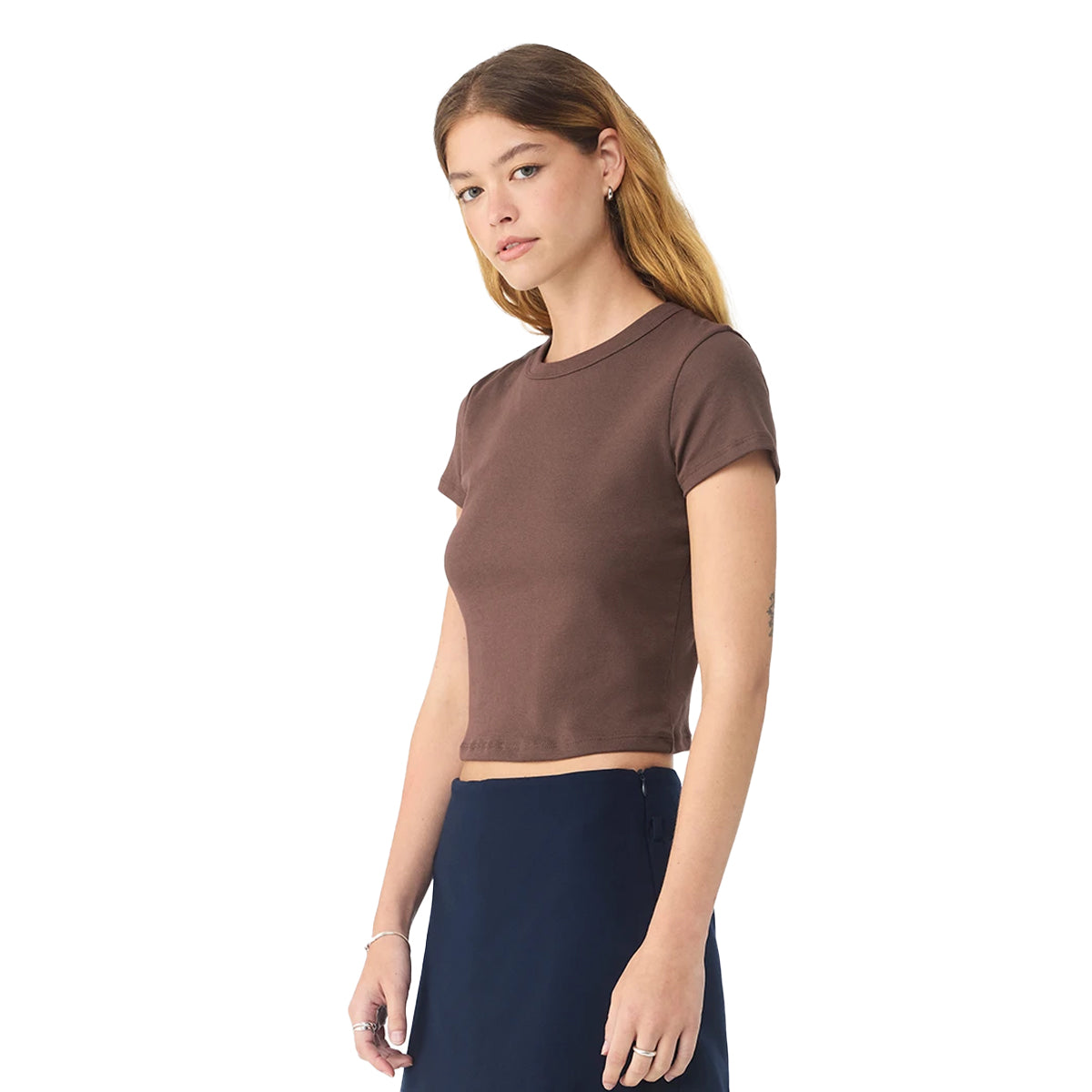 Cocoa Solid - Side - Bella + Canvas Womens-Ladies Micro-Rib Crop Top