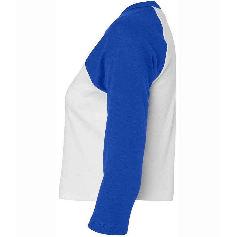 White-Royal Blue - Side - Bella + Canvas Womens-Ladies Micro-Rib Raglan 3-4 Sleeve T-Shirt