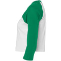 White-Kelly Green - Side - Bella + Canvas Womens-Ladies Micro-Rib Raglan 3-4 Sleeve T-Shirt