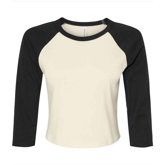 Natural-Black - Front - Bella + Canvas Womens-Ladies Micro-Rib Raglan 3-4 Sleeve T-Shirt