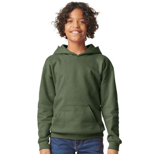 Military Green - Front - Gildan Childrens-Kids Soft Touch Midweight Hoodie