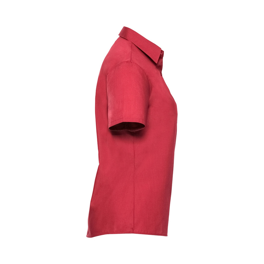 Classic Red - Side - Russell Collection Womens-Ladies Poplin Easy-Care Shirt