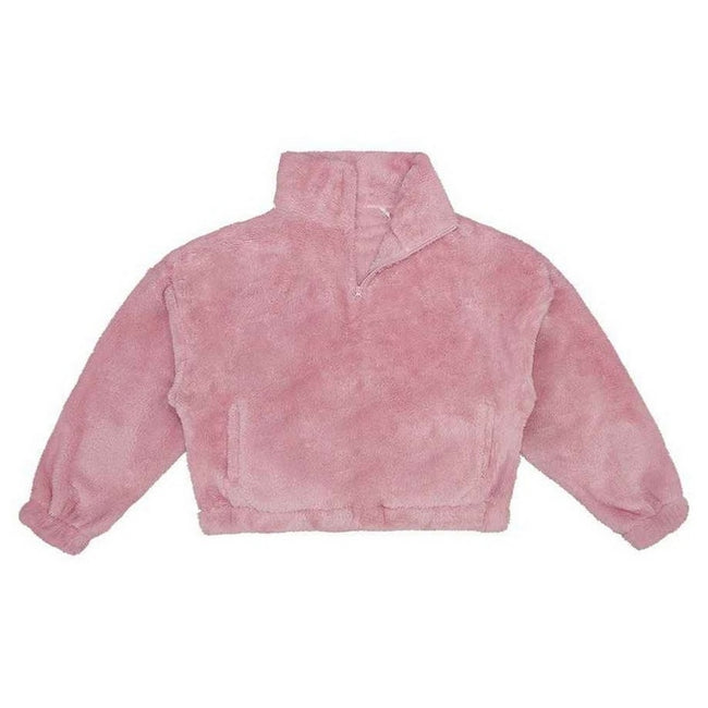 Blush Pink - Front - Brand Lab Womens-Ladies Fluffy Quarter Zip Fleece Top