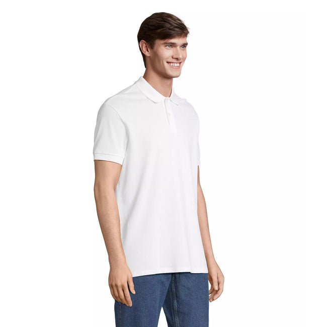 White - Side - SOLS Unisex Adult Pacific Pique Twin Needle Stitch Polo Shirt