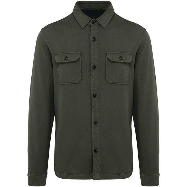 Organic Khaki - Front - Native Spirit Unisex Adult Faded Brushed Fleece Overshirt