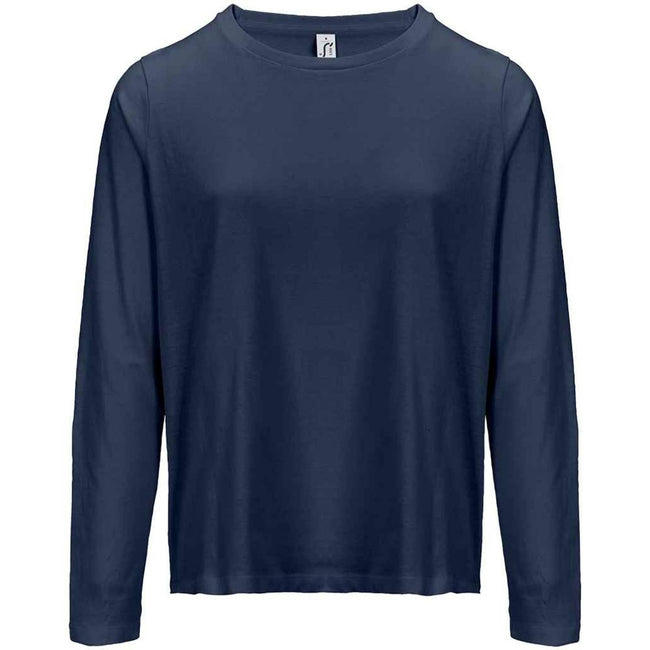 Navy - Front - SOLS Womens-Ladies Monarch Long-Sleeved T-Shirt