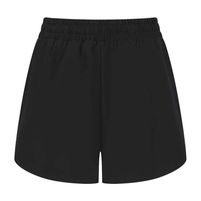 Black-Black - Back - Tombo Womens-Ladies Double Layer Sports Shorts