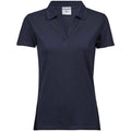 Navy - Front - Tee Jays Womens-Ladies Luxury Stretch V Neck Polo Shirt
