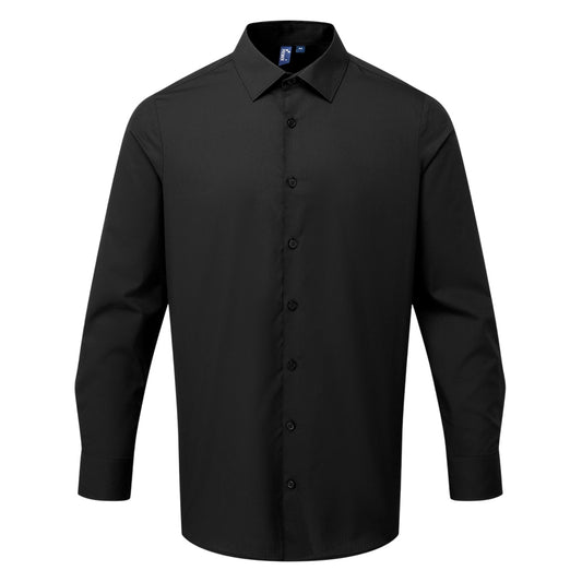 Black - Front - Premier Mens Recyclight Poplin Long-Sleeved Shirt