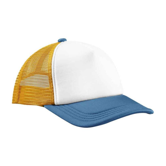 Sunflower-Heritage Blue - Front - Beechfield Retro 5 Panel Trucker Cap