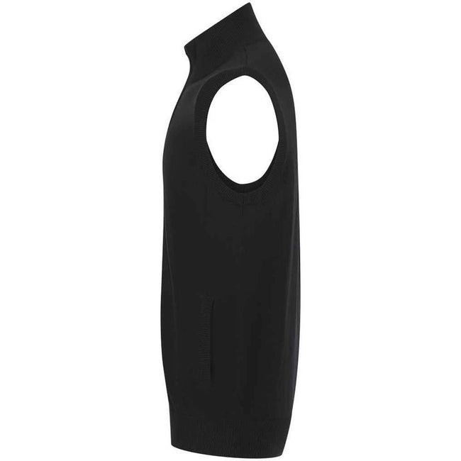 Black - Side - Henbury Mens Plain Full Zip Sleeveless Gilet