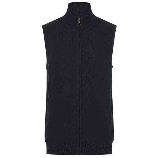 Navy - Front - Henbury Mens Plain Full Zip Sleeveless Gilet