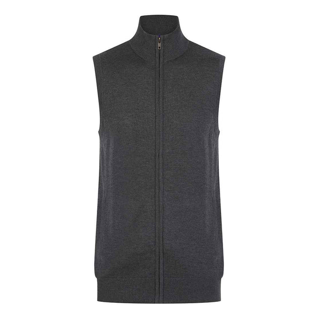 Grey Marl - Front - Henbury Mens Plain Full Zip Sleeveless Gilet