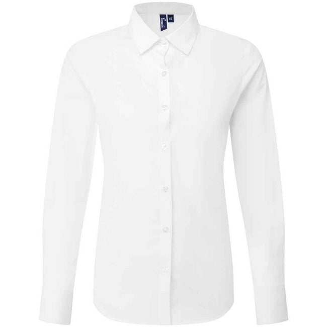 White - Front - Premier Womens-Ladies Recyclight Poplin Long-Sleeved Shirt