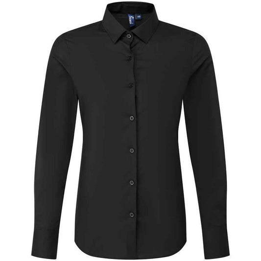 Black - Front - Premier Womens-Ladies Recyclight Poplin Long-Sleeved Shirt