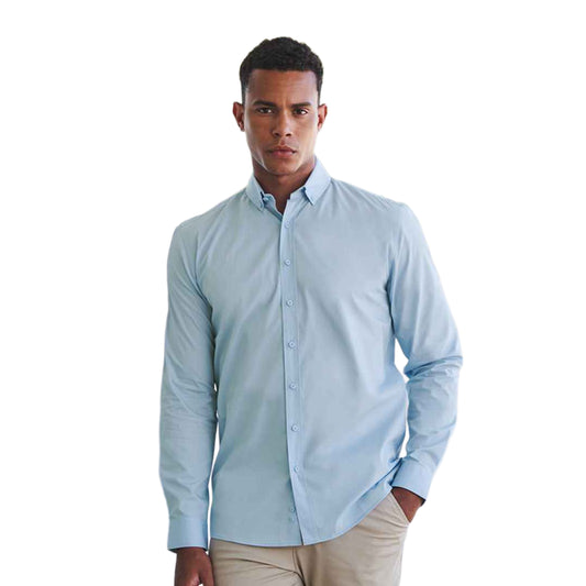 Light Blue - Front - Henbury Mens Cotton CoolPlus Long-Sleeved Formal Shirt