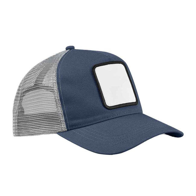 Slate Blue-Light Grey - Front - Beechfield Unisex Adult 5 Panel Appliqué Patch Trucker Cap