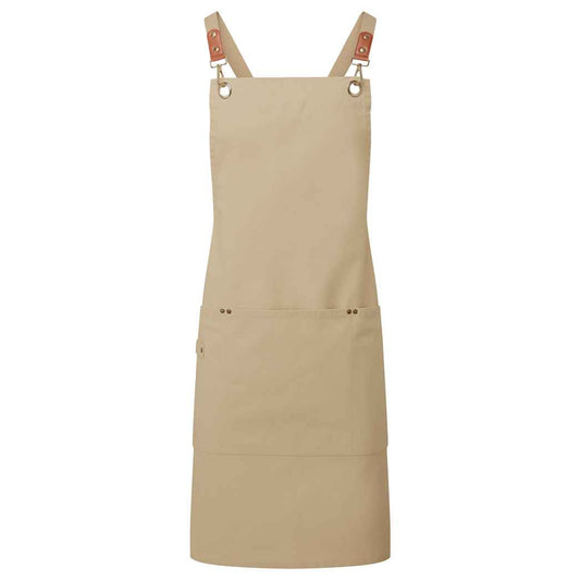 Khaki - Front - Premier Cross Back Clip Bib Apron
