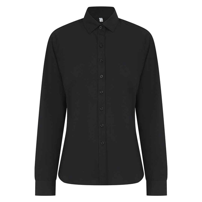 Black - Front - Henbury Womens-Ladies Cotton CoolPlus Long-Sleeved Formal Shirt