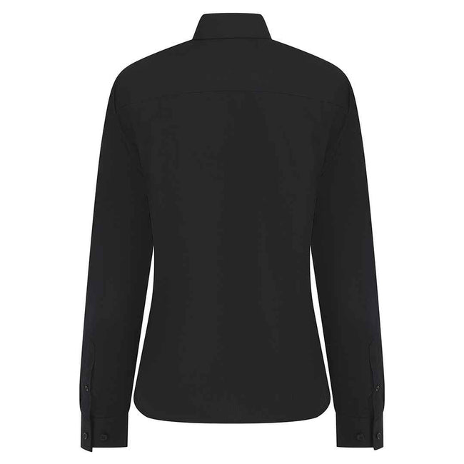 Black - Back - Henbury Womens-Ladies Cotton CoolPlus Long-Sleeved Formal Shirt