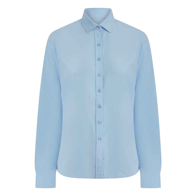 Light Blue - Front - Henbury Womens-Ladies Cotton CoolPlus Long-Sleeved Formal Shirt