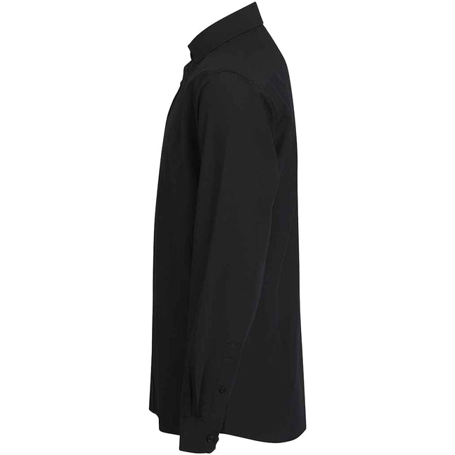 Black - Side - Henbury Mens Cotton CoolPlus Long-Sleeved Formal Shirt