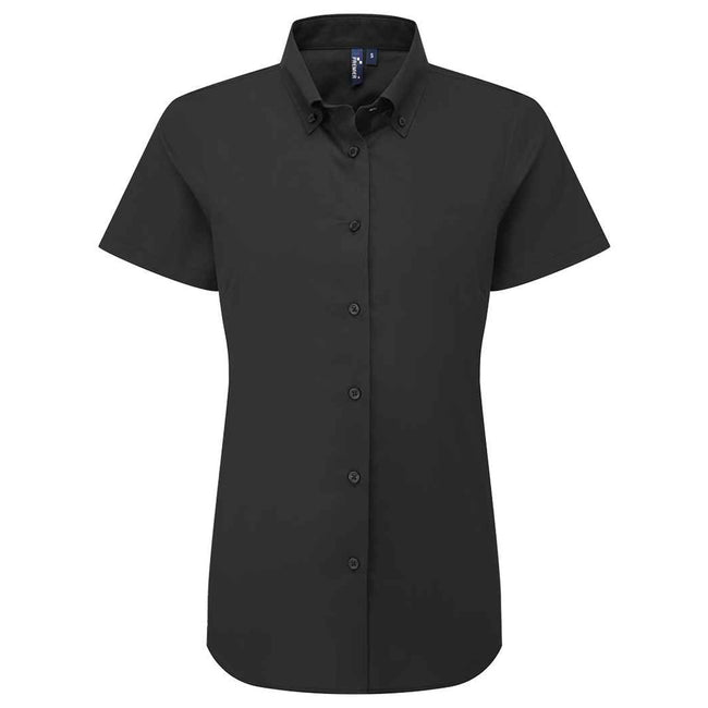Black - Front - Premier Womens-Ladies Supreme Oxford Short-Sleeved Formal Shirt