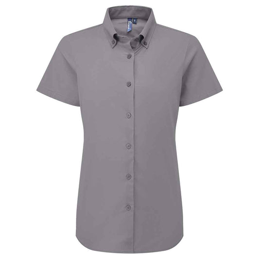 Steel - Front - Premier Womens-Ladies Supreme Oxford Short-Sleeved Formal Shirt