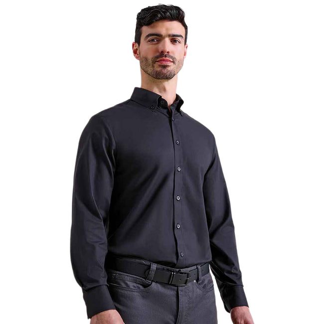 Black - Side - Premier Mens Supreme Oxford Long-Sleeved Formal Shirt
