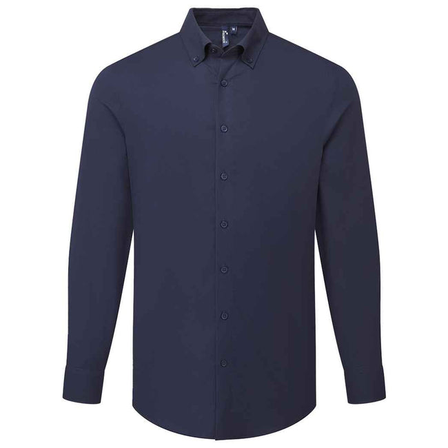 Navy - Front - Premier Mens Supreme Oxford Long-Sleeved Formal Shirt