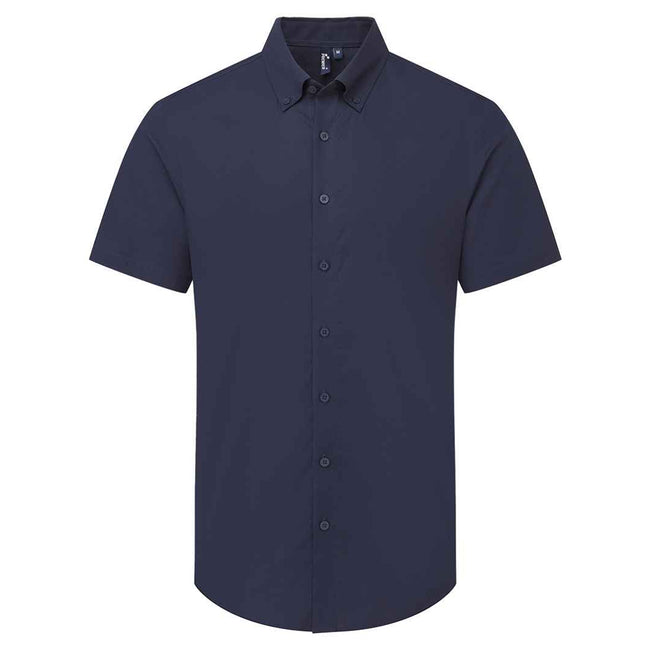 Navy - Front - Premier Mens Supreme Oxford Short-Sleeved Formal Shirt