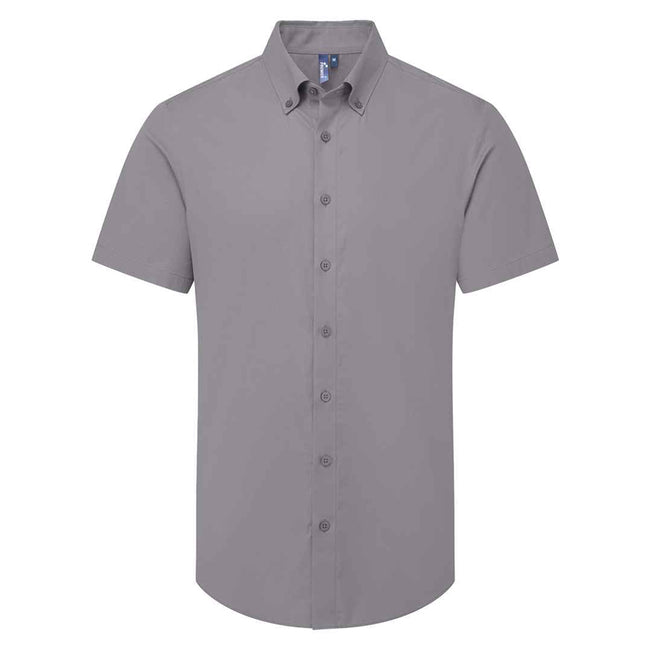 Steel - Front - Premier Mens Supreme Oxford Short-Sleeved Formal Shirt