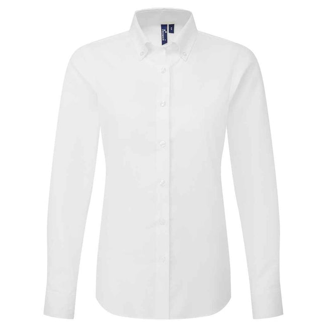 White - Front - Premier Womens-Ladies Supreme Oxford Long-Sleeved Formal Shirt