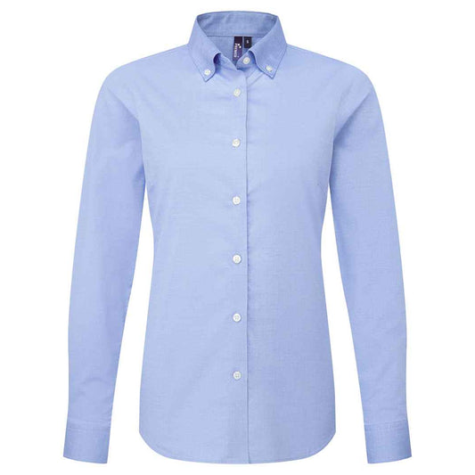 Oxford Blue - Front - Premier Womens-Ladies Supreme Oxford Long-Sleeved Formal Shirt