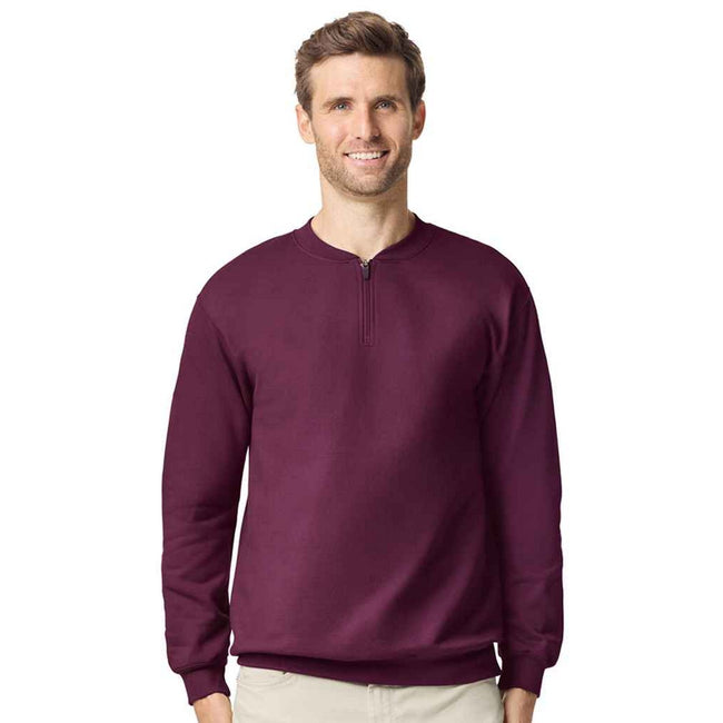 Maroon - Side - Gildan Unisex Adult Softstyle Midweight Quarter Zip Sweatshirt