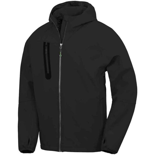 Black - Front - Result Genuine Recycled Mens Hooded 3 Layer Printable Soft Shell Jacket