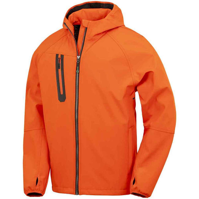 Orange-Navy - Front - Result Genuine Recycled Mens Hooded 3 Layer Printable Soft Shell Jacket