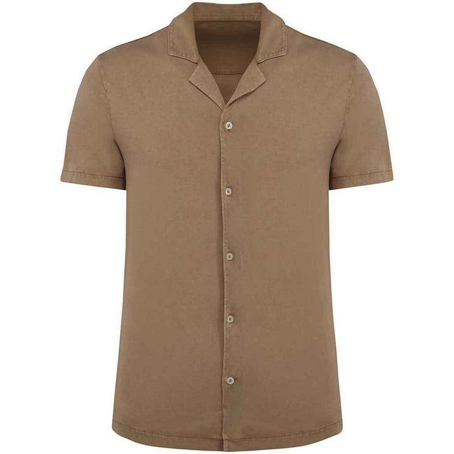 Washed Cream Coffee - Front - Spasso Mens Jersey Short-Sleeved Shirt