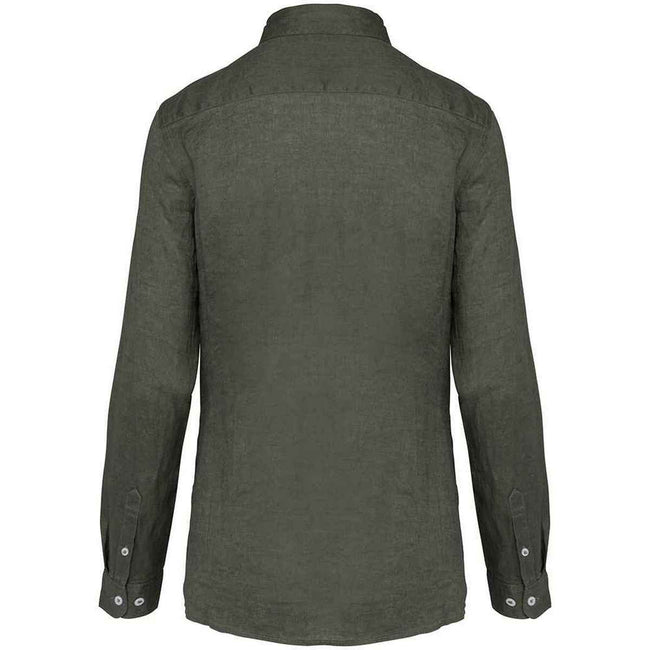 Organic Khaki - Back - Spasso Womens-Ladies Linen Long-Sleeved Shirt
