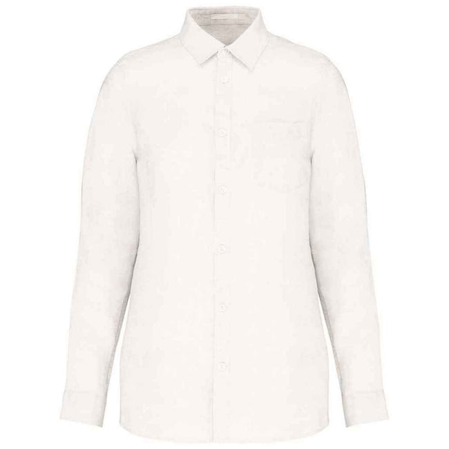 White - Front - Spasso Womens-Ladies Linen Long-Sleeved Shirt