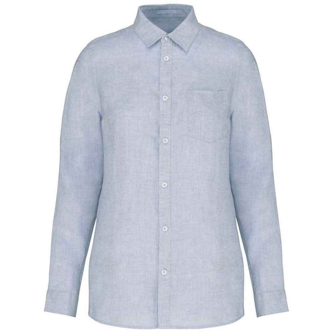 Linen Blue - Front - Spasso Womens-Ladies Linen Long-Sleeved Shirt